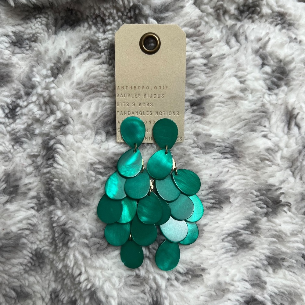 Anthropologie Shell Chandelier Drop Earrings - Green